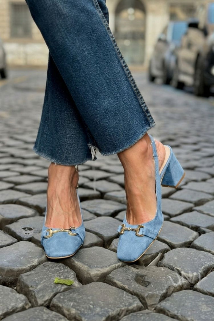 Olive Faux Suede Slingback Block Heels