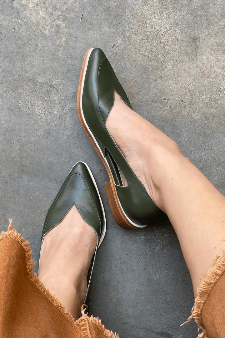 Pointed Navy Blue Cut-out Slip-on Ballerinas