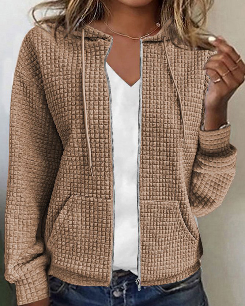 Odette | Casual Long Sleeve Textured Zip-Up Hoodie