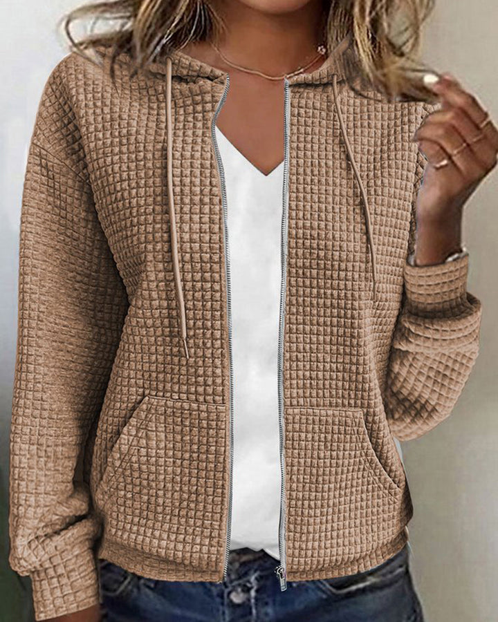 Odette | Casual Long Sleeve Textured Zip-Up Hoodie