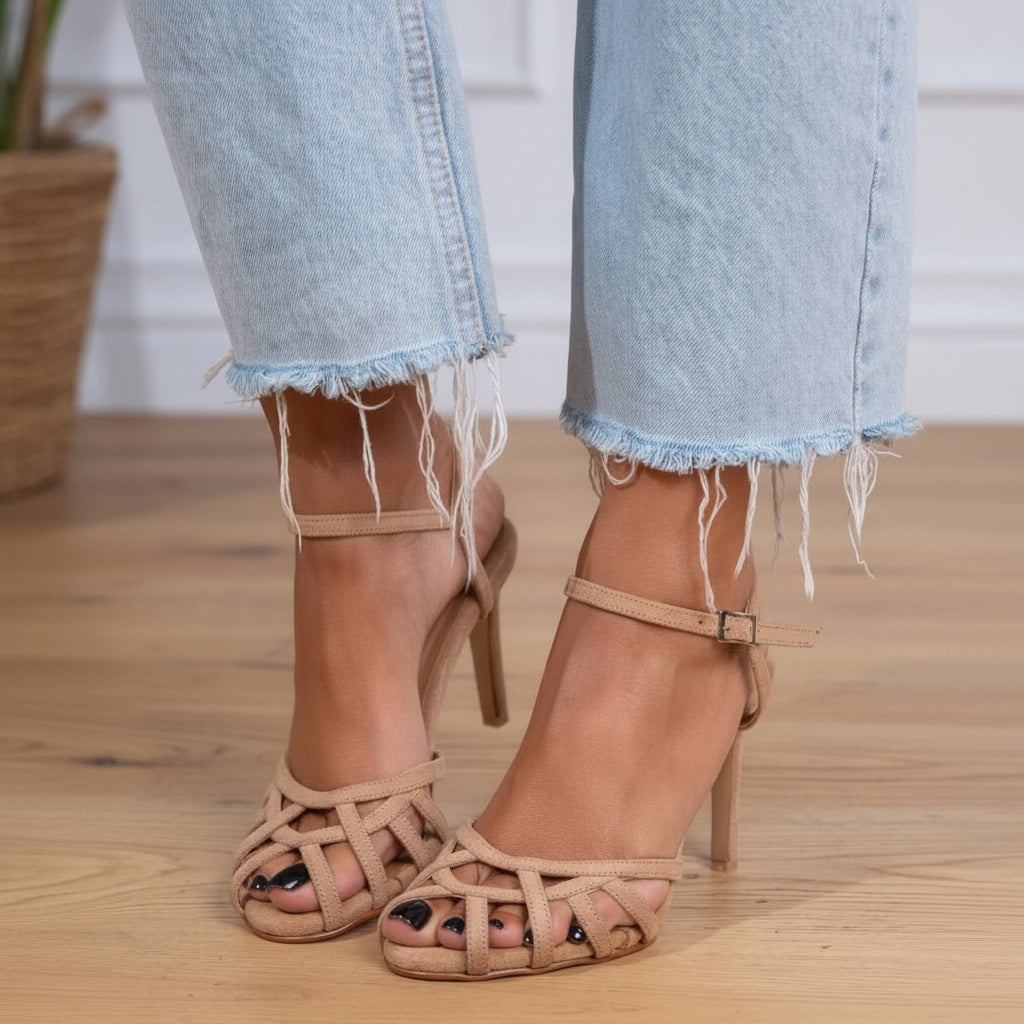 Cut-out Suede Stiletto Heels with Ankle Strap [Pre-Order]