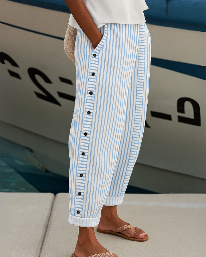 Diane - Striped Seabreeze Button-Up Trousers