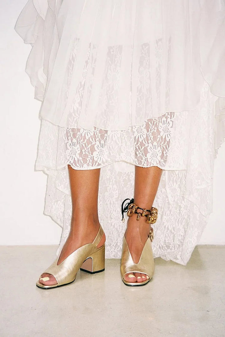 Wide-Width Slingback Peep Toe Metallic Glossy Gold