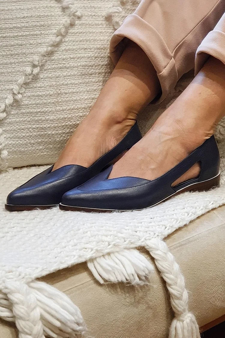Pointed Navy Blue Cut-out Slip-on Ballerinas