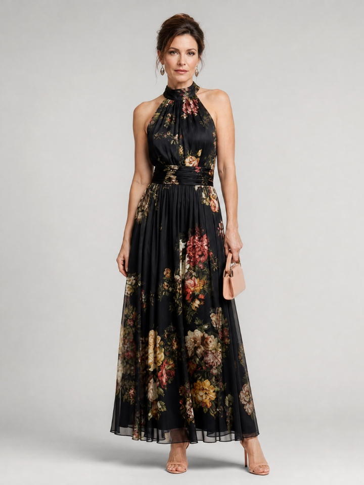 Sior | Midi Dress with Floral Halter Neck