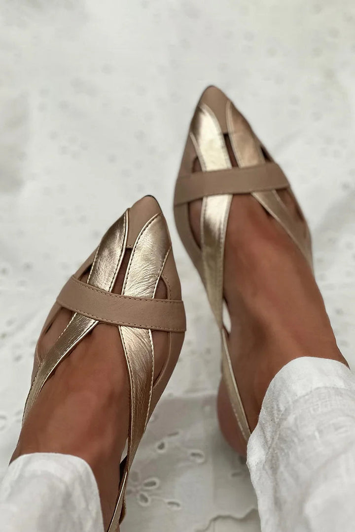 Gold Pointed Cut-Out Slingback Flats