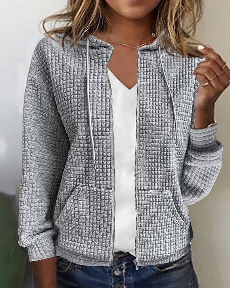 Odette | Casual Long Sleeve Textured Zip-Up Hoodie