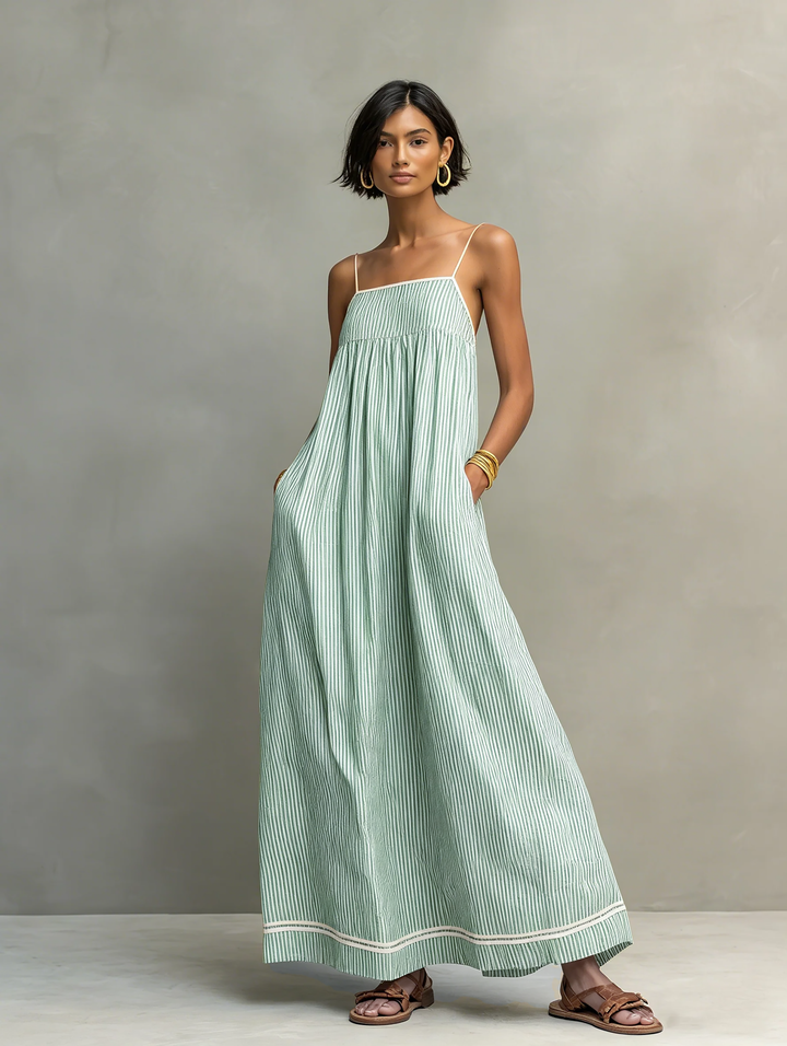 Greta | Striped Gathered Maxi Dress