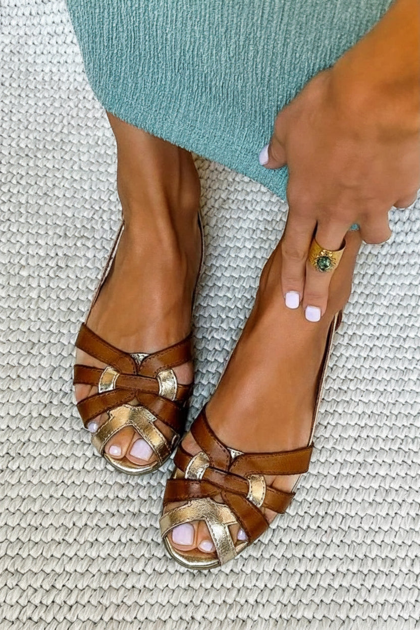 Metallic Woven Summer Sandals in Brown with Straps