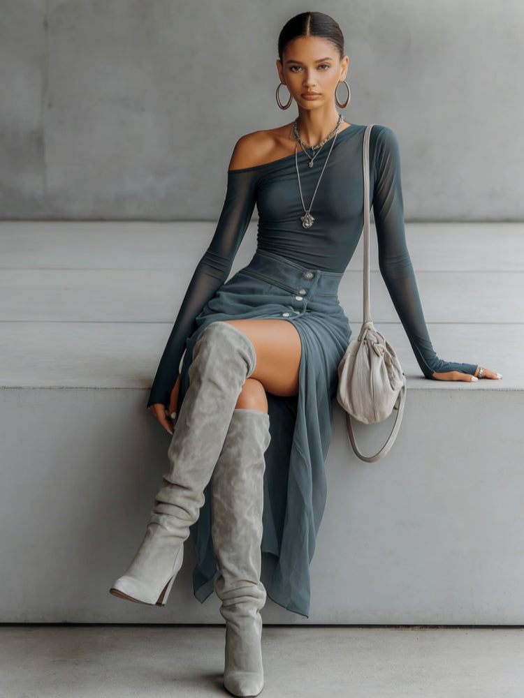 Asymmetrical Grey Set with Cut-Outs