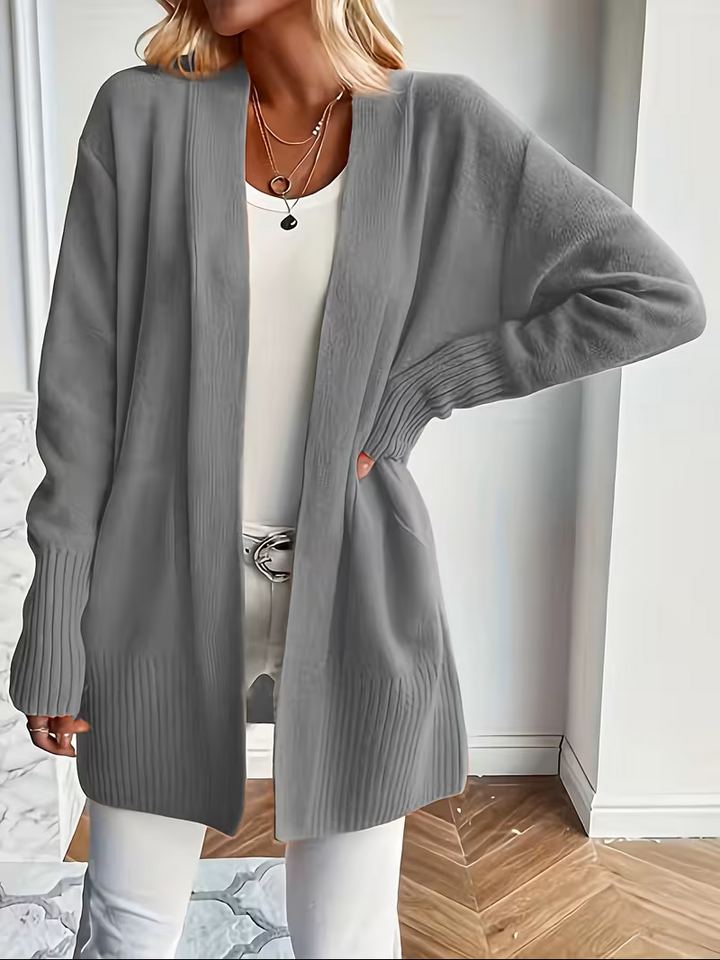 Anouk | Women's Open Front Cardigan Long Sleeve Ribbed Knit Pockets Casual