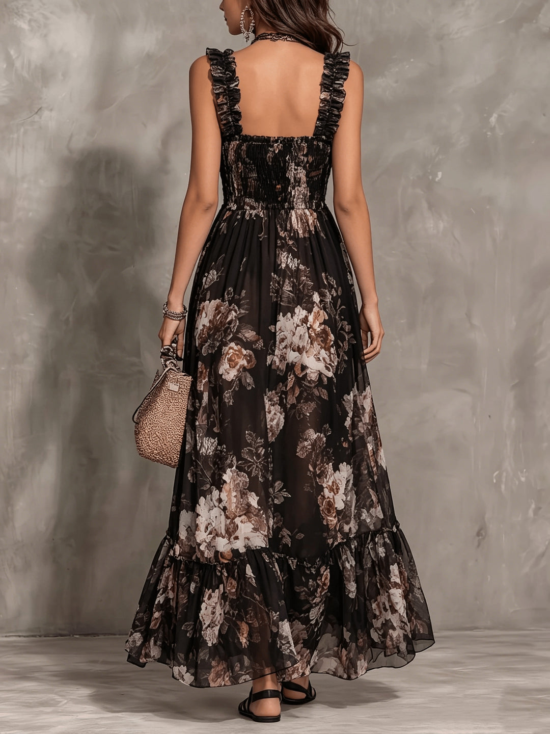 Delphine | Vintage Square Neck Pleated Floral Dress