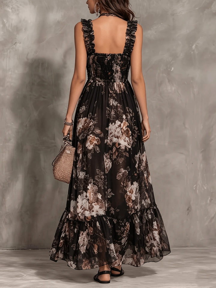 Delphine | Vintage Square Neck Pleated Floral Dress