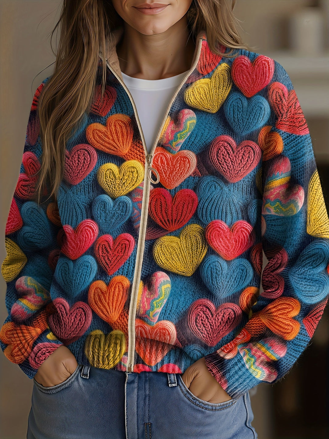 Valentine™ | Multicolour Hearts Textured Knit Pattern