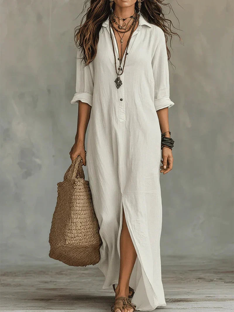 Céline™ | Black Wide Maxi Dress with Buttons