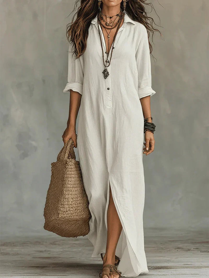 Céline™ | Black Wide Maxi Dress with Buttons