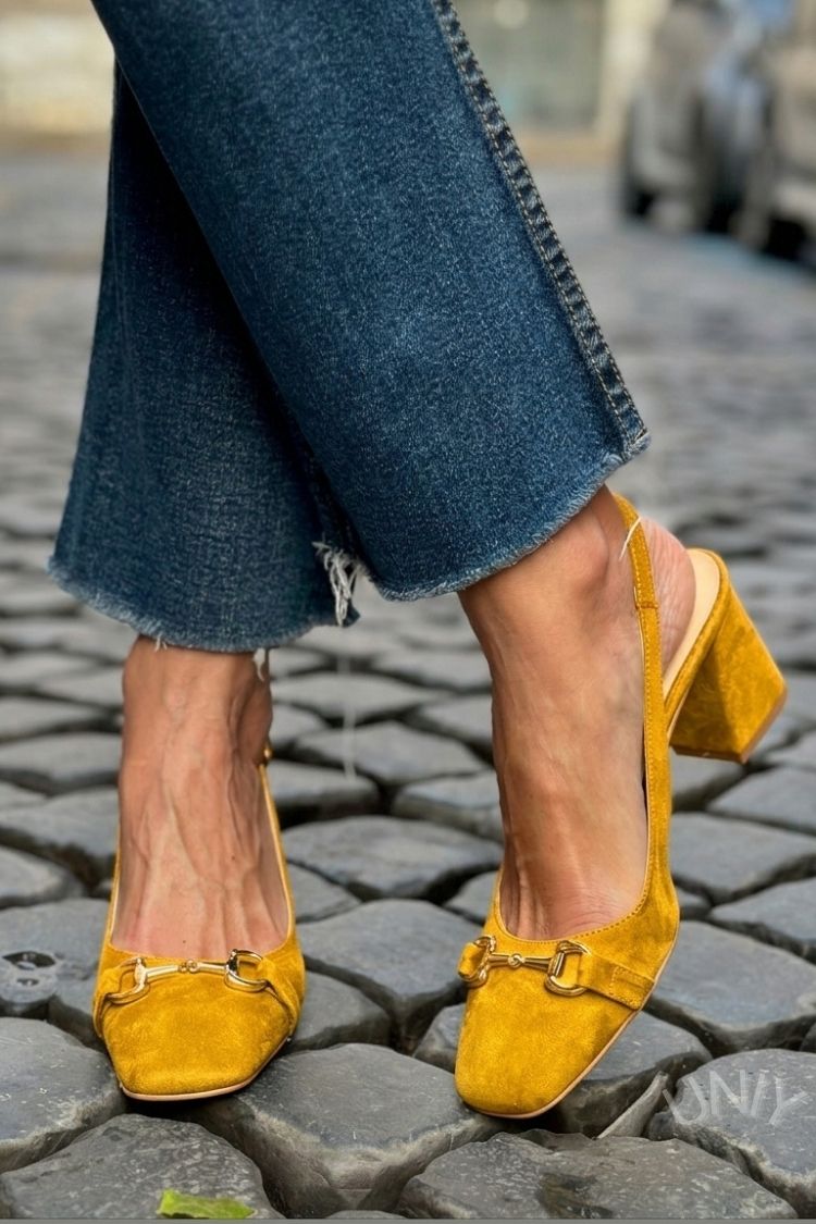 Olive Faux Suede Slingback Block Heels