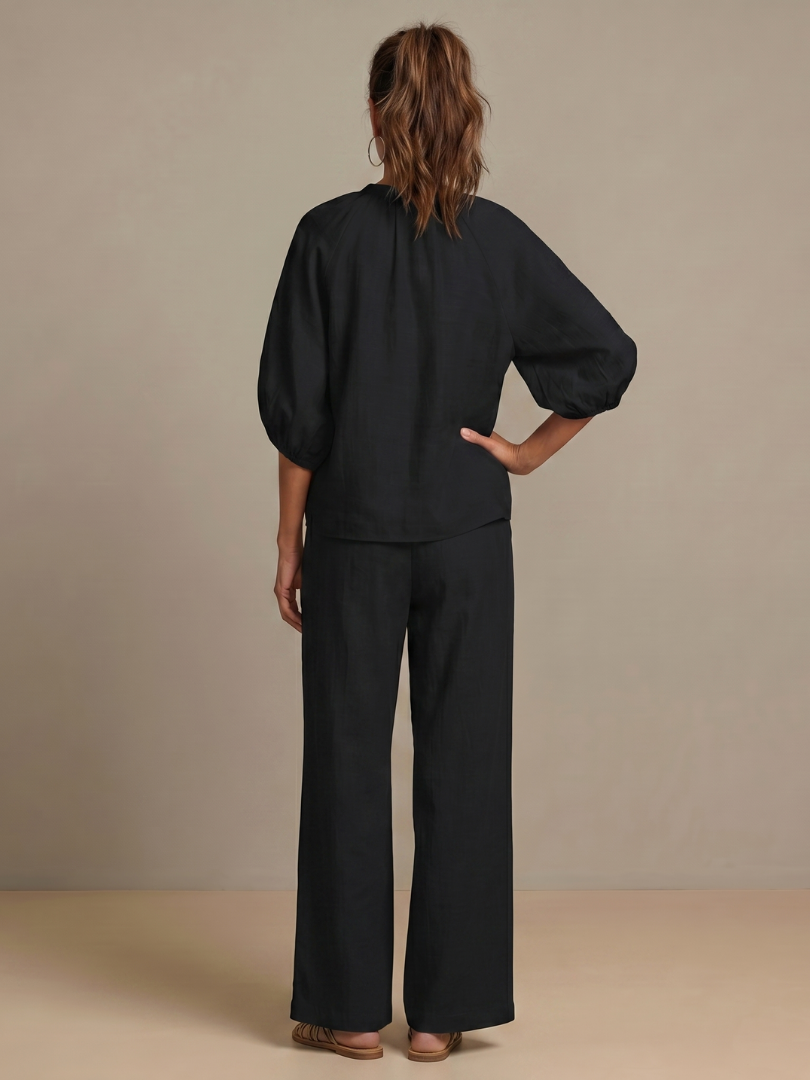 Natalia | Top Blouson with Zip and Wide Leg Trousers