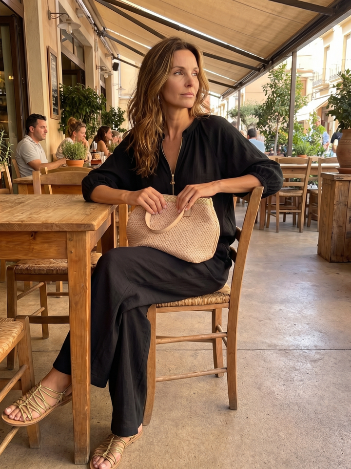 Natalia | Top Blouson with Zip and Wide Leg Trousers