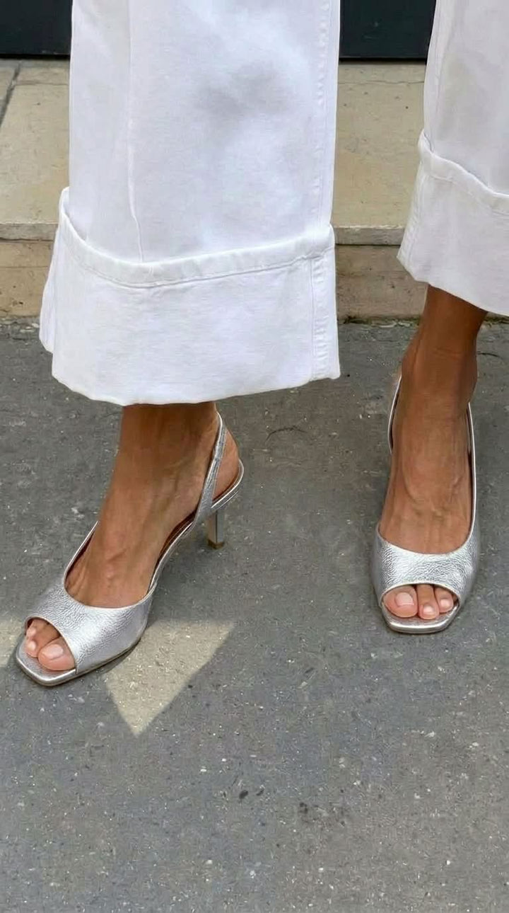 Metallic Gold Kitten Heel Slingback Peep Toe