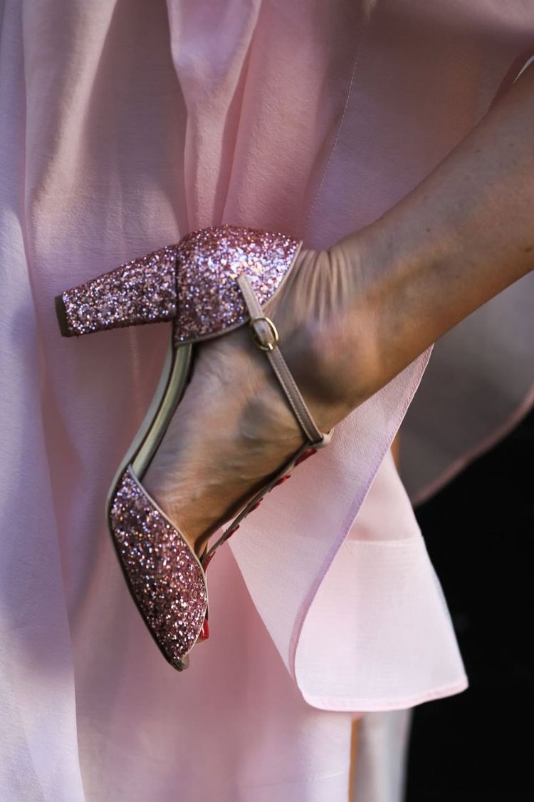 Glitter Sandals in Pink and Red with T-Strap, Heart, and Block Heel
