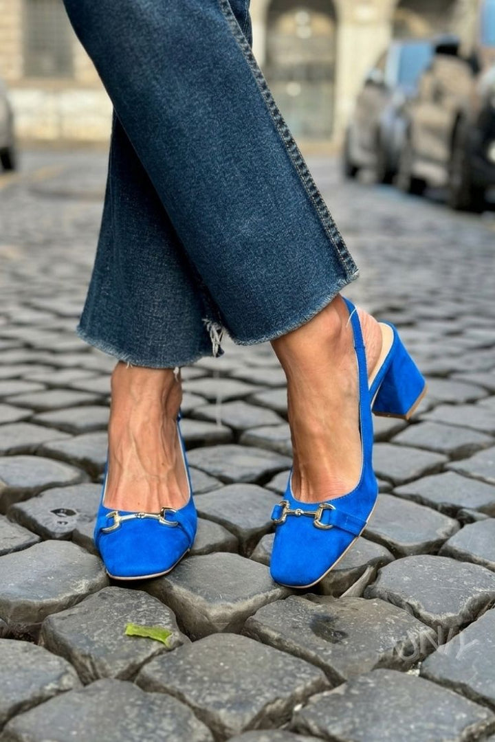 Olive Faux Suede Slingback Block Heels