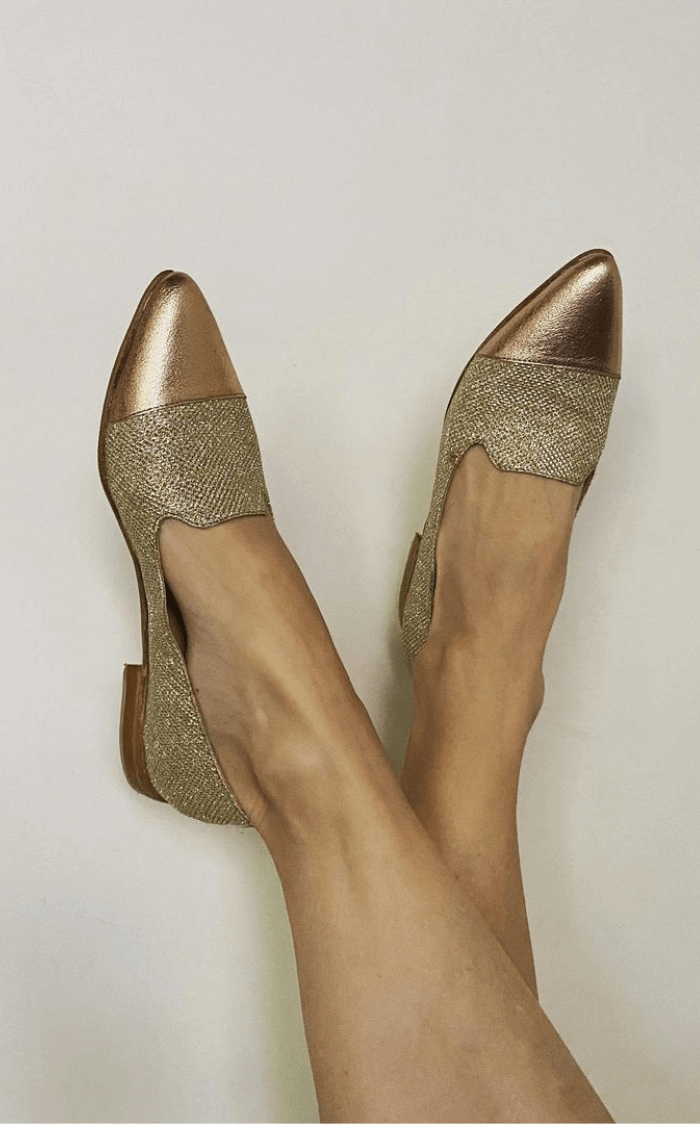 Fringed Metallic Gold Glitter Pointed Loafers