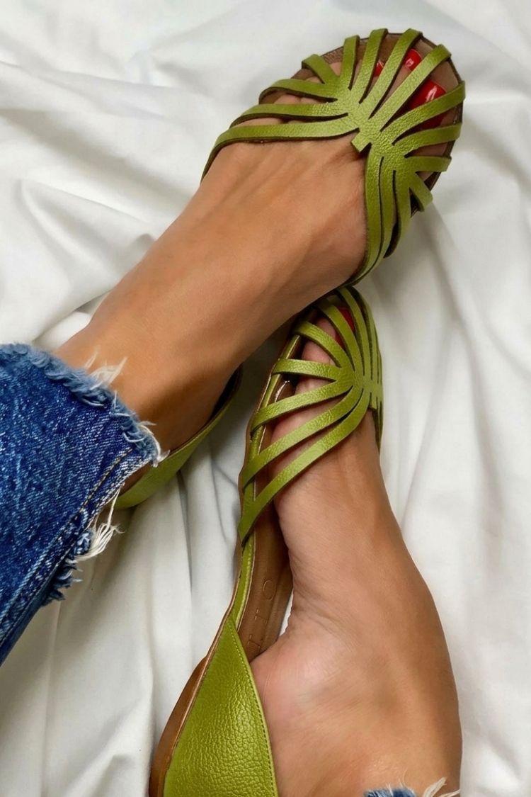 Jiza - Solid Colour Round-Toe Cut-Out Sandals