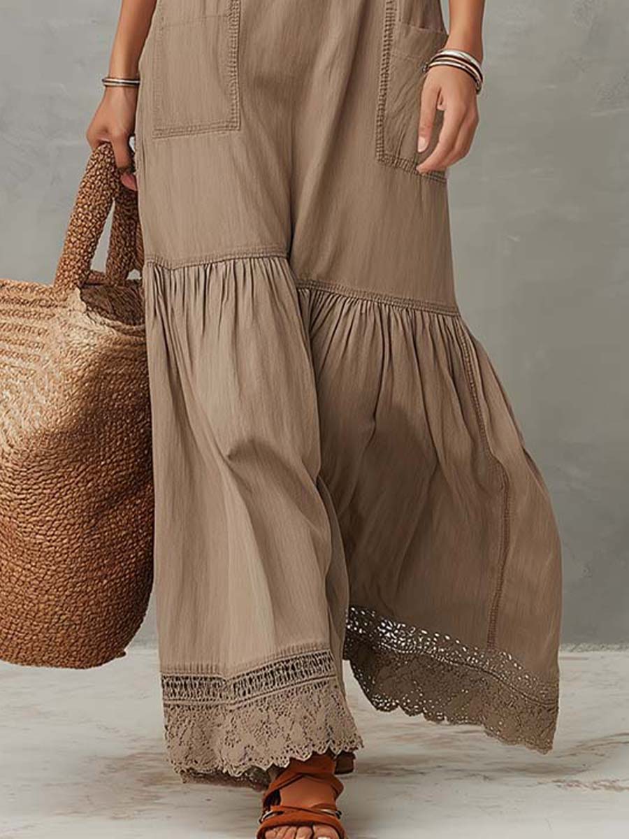 AGATA | LONG BOHO DRESS WITH BUTTONS AND LACE HEM