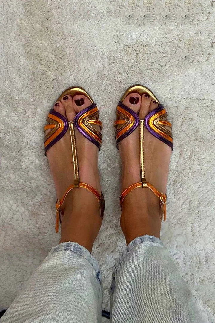 Gaia - Multicolour & Gold Peep-Toe Sandals