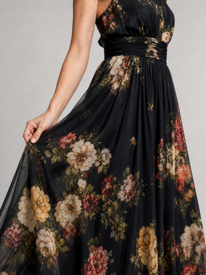 Sior | Midi Dress with Floral Halter Neck