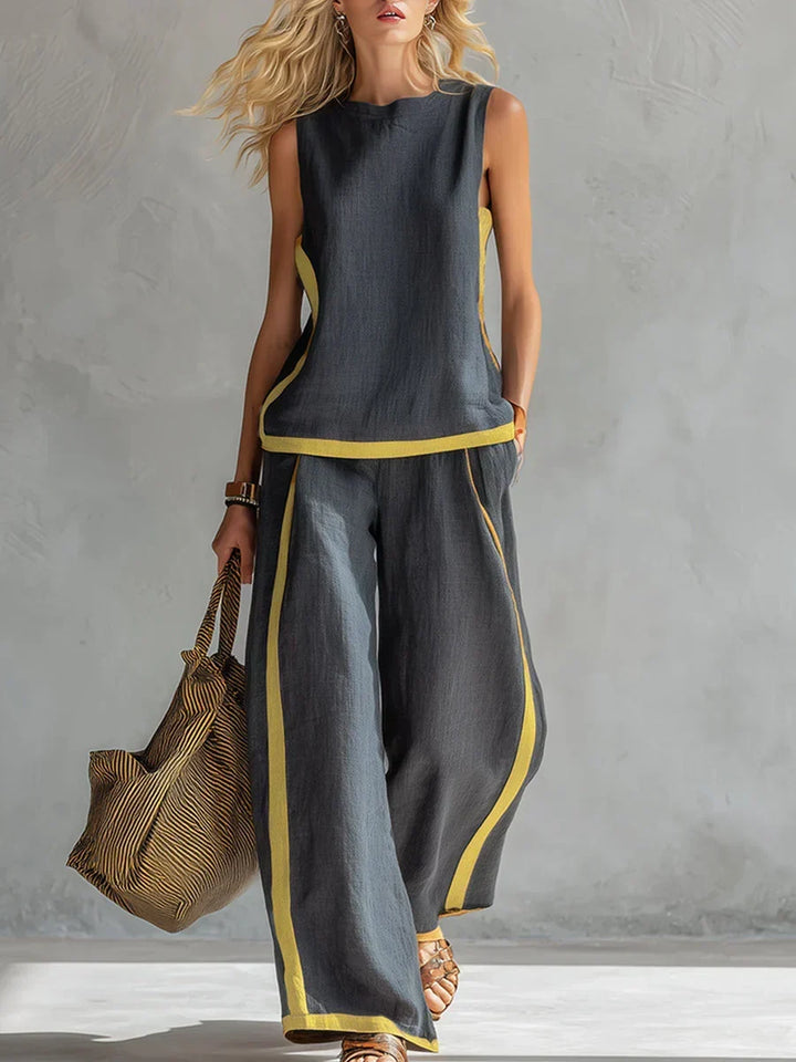 Ursula – Complete chic and casual gilet and trousers set with two-tone finishes
