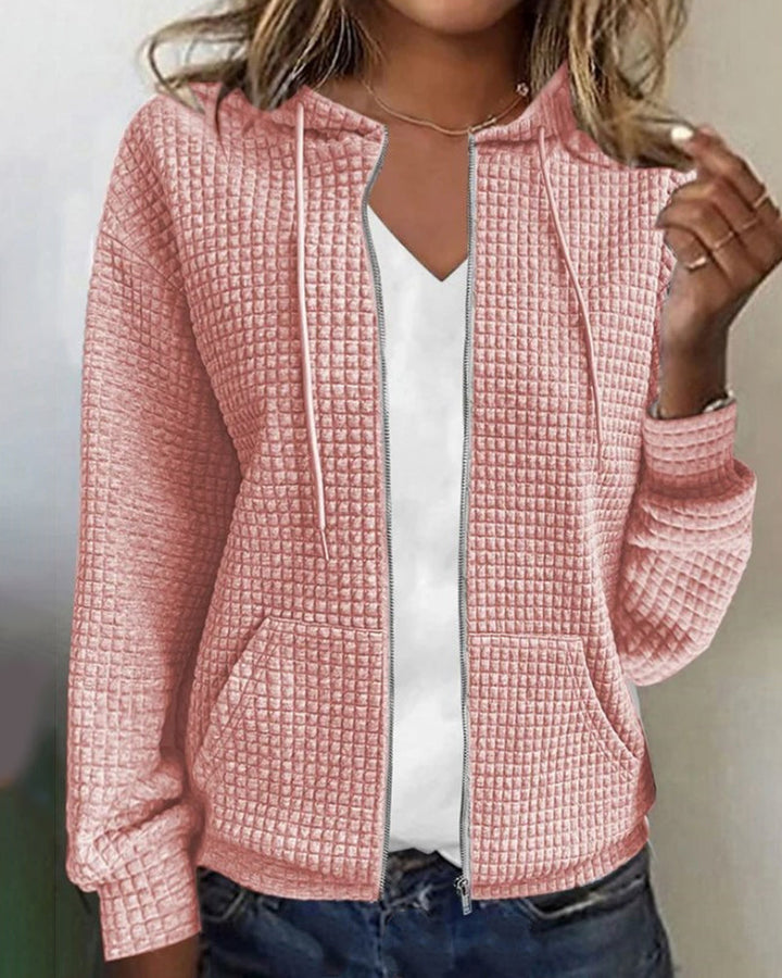Odette | Casual Long Sleeve Textured Zip-Up Hoodie