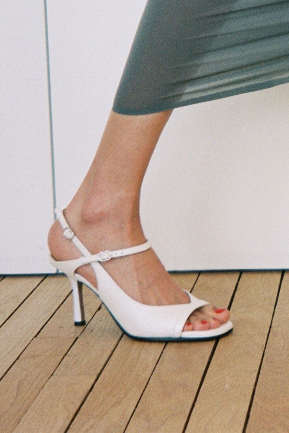 Black Open-Toe Snake Effect Slingback Heels
