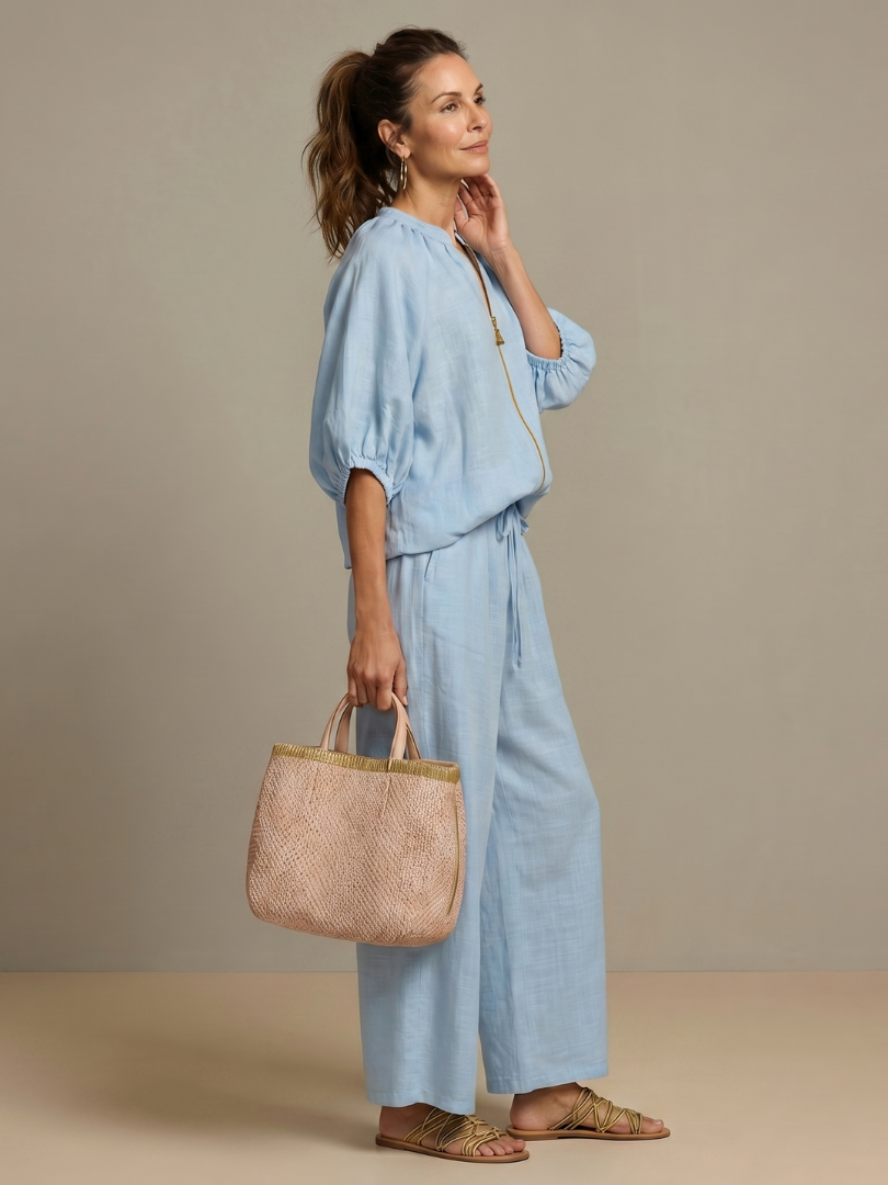 Natalia | Top Blouson with Zip and Wide Leg Trousers