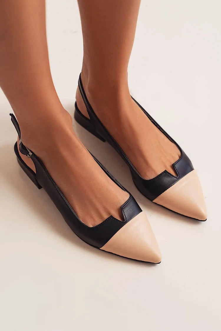 Pointed toe colour block cut-out slingback ballerinas with buckle