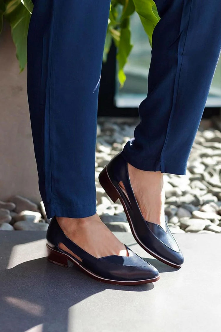 Pointed Navy Blue Cut-out Slip-on Ballerinas