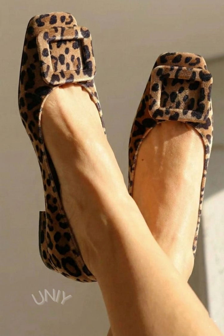 Square Toe Velvet Ballerinas with Buckle