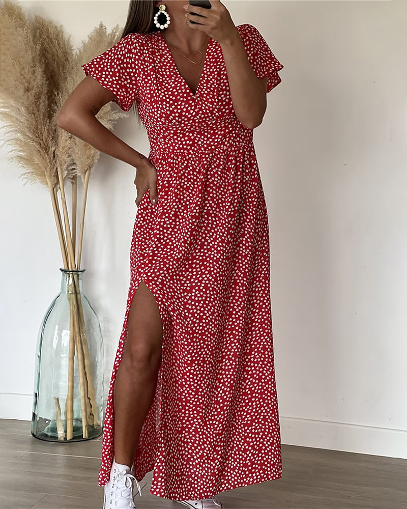 Tessa | Long Printed Dress with V-Neck