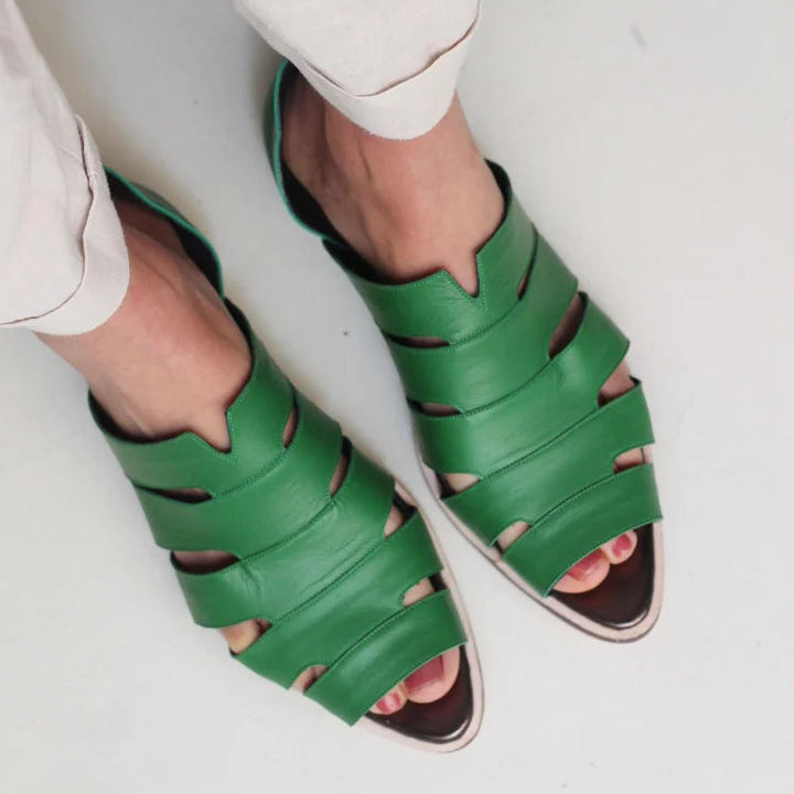 Cut-out peep toe slip-on pointed ballet flats
