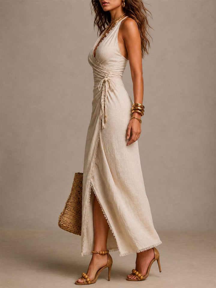 Selene | Midi Dress with Crossed Neckline and Lace