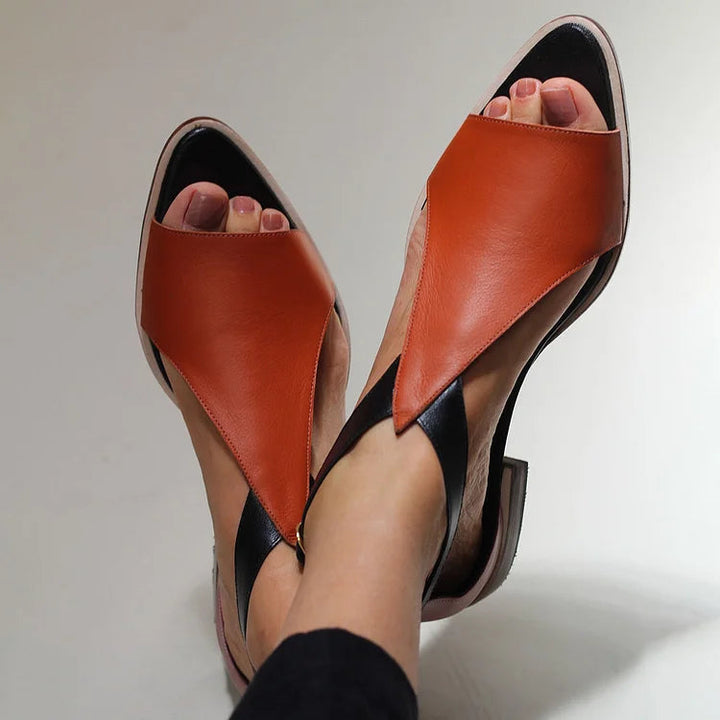 Cut-out peep toe colour block pointed casual sandals