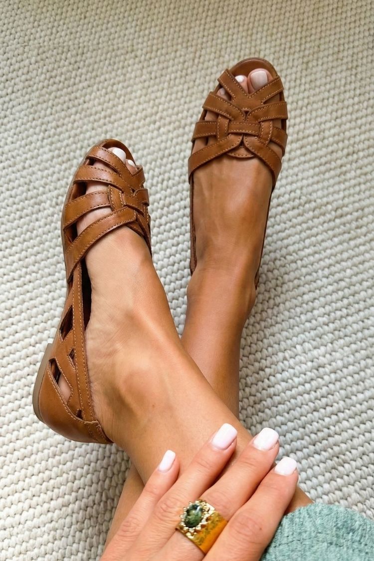 Chic Casual Woven Brown Low Cage Pointed Sandals