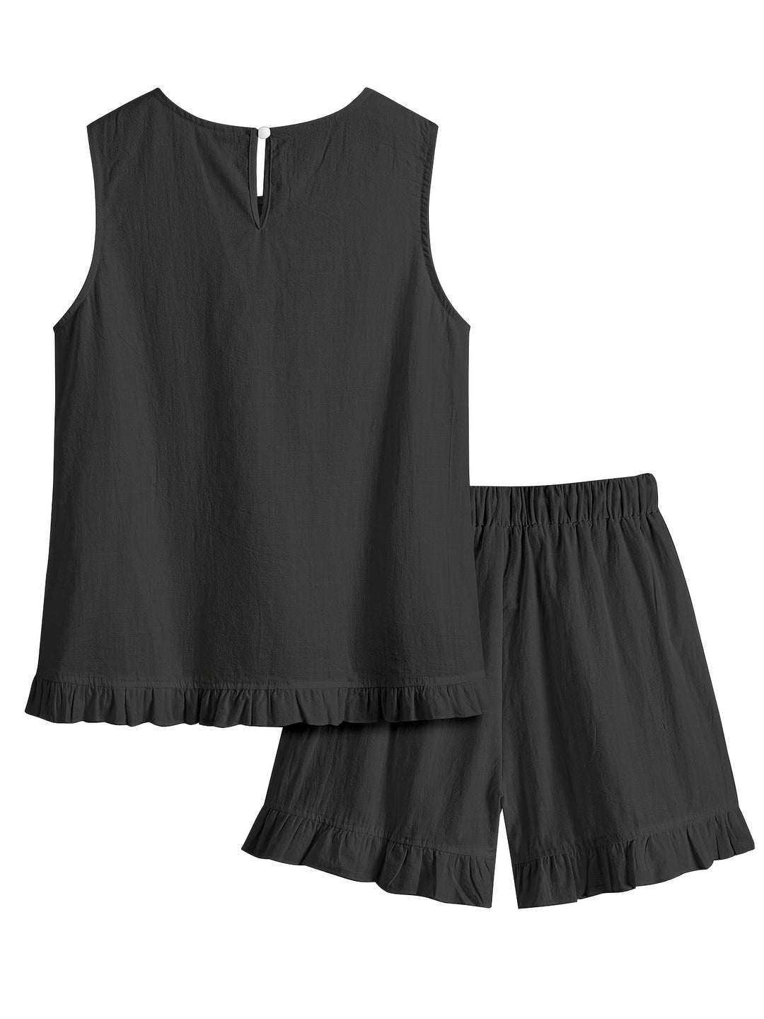 Loose Openwork Top and Ruffle Shorts Set
