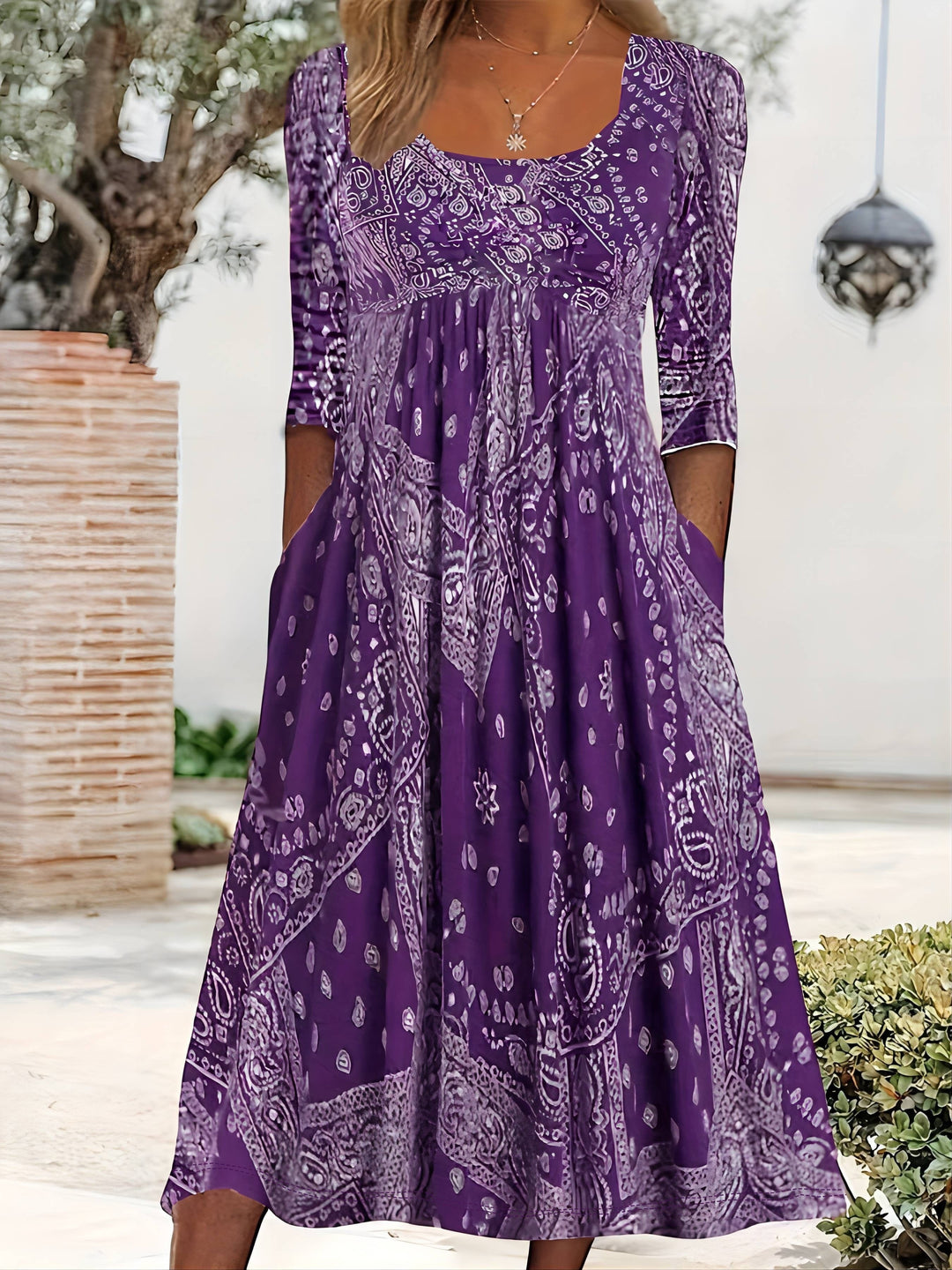 ELOWEN | CASUAL MIDI DRESS WITH LONG SLEEVES