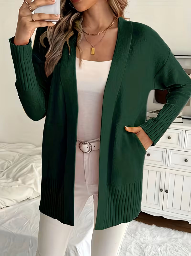 Anouk | Women's Open Front Cardigan Long Sleeve Ribbed Knit Pockets Casual