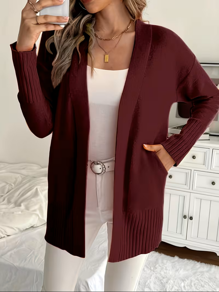 Anouk | Women's Open Front Cardigan Long Sleeve Ribbed Knit Pockets Casual