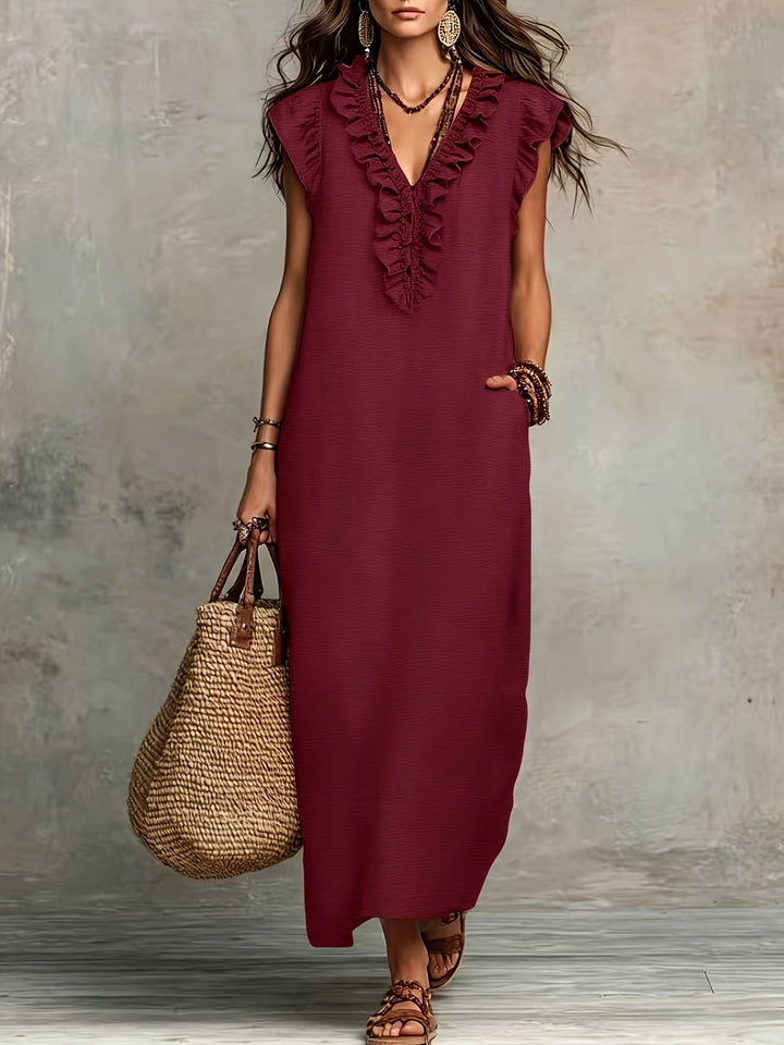 Greta | Ruffle V-Neck Maxi Dress