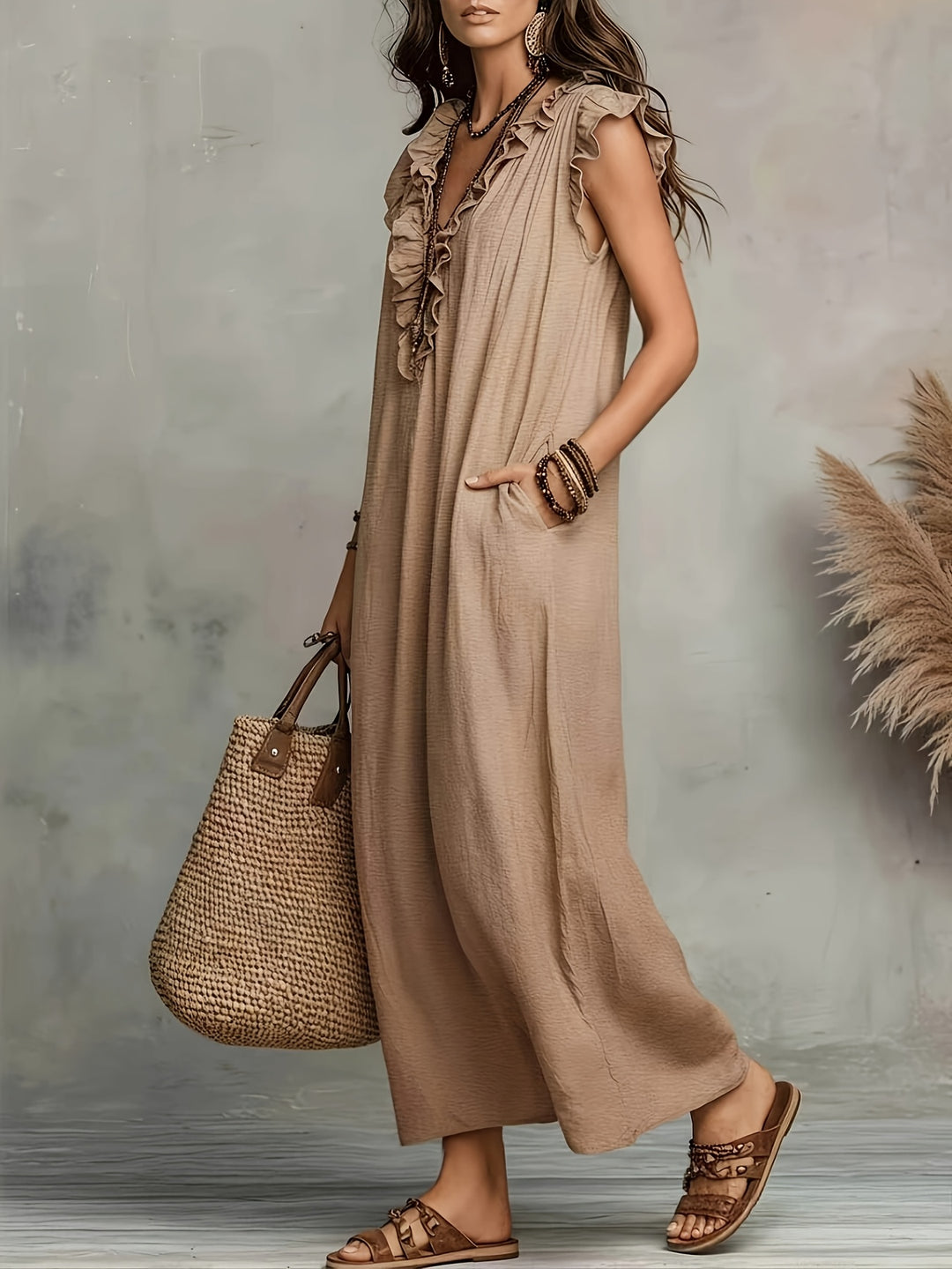 Greta | Ruffle V-Neck Maxi Dress