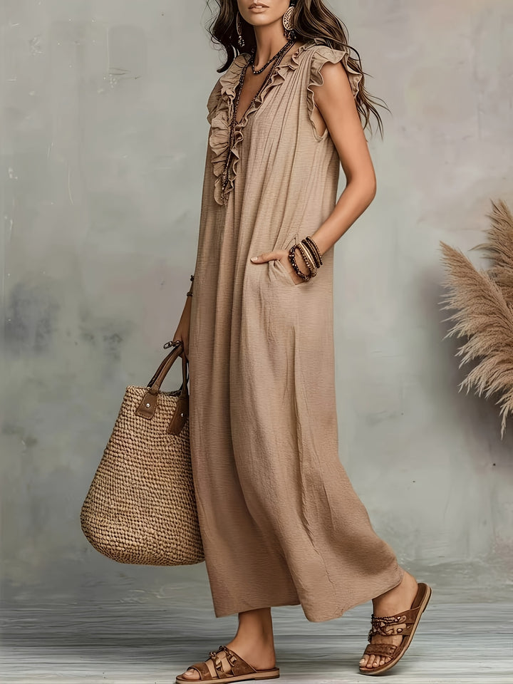 Greta | Ruffle V-Neck Maxi Dress